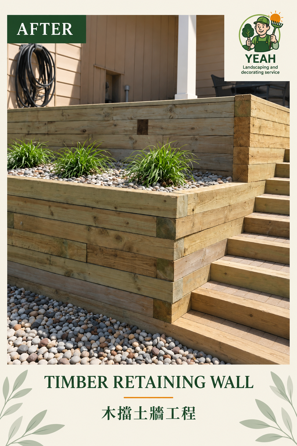 Completed timber retaining wall project